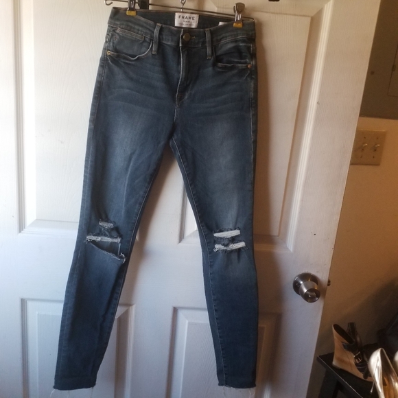 Frame le high rise skinny jeans distressed 25 - Picture 2 of 11